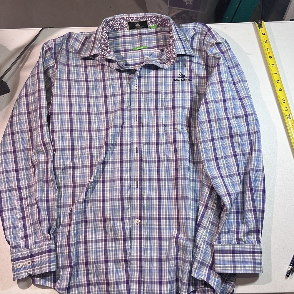 Kauai Lagoons Men's Button‎ Down Long Sleeve Shirt L Dress Casual Plaid